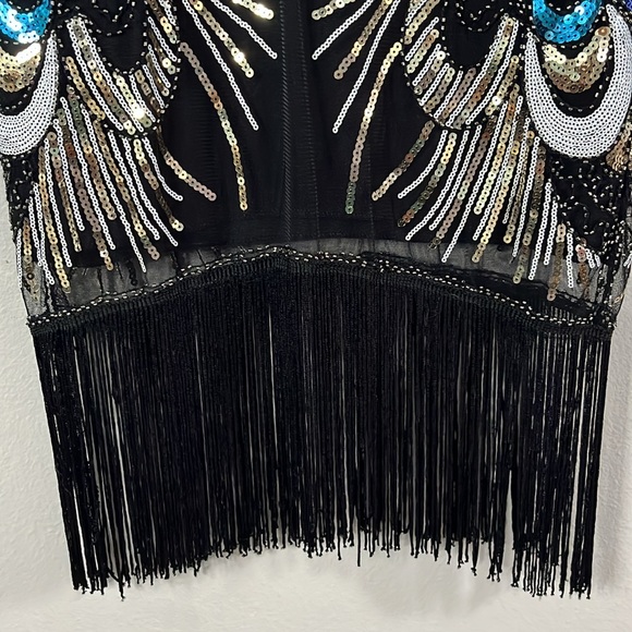 New Unique Vintage beaded sequin fringe flapper inspired cocktail dress - Picture 6 of 9